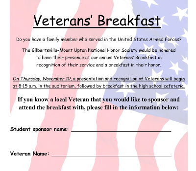Veterans’ Breakfast set for November 10!