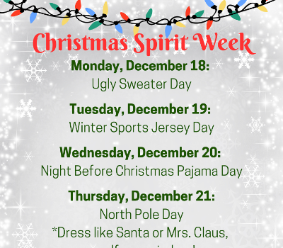 Christmas Spirit Week Schedule