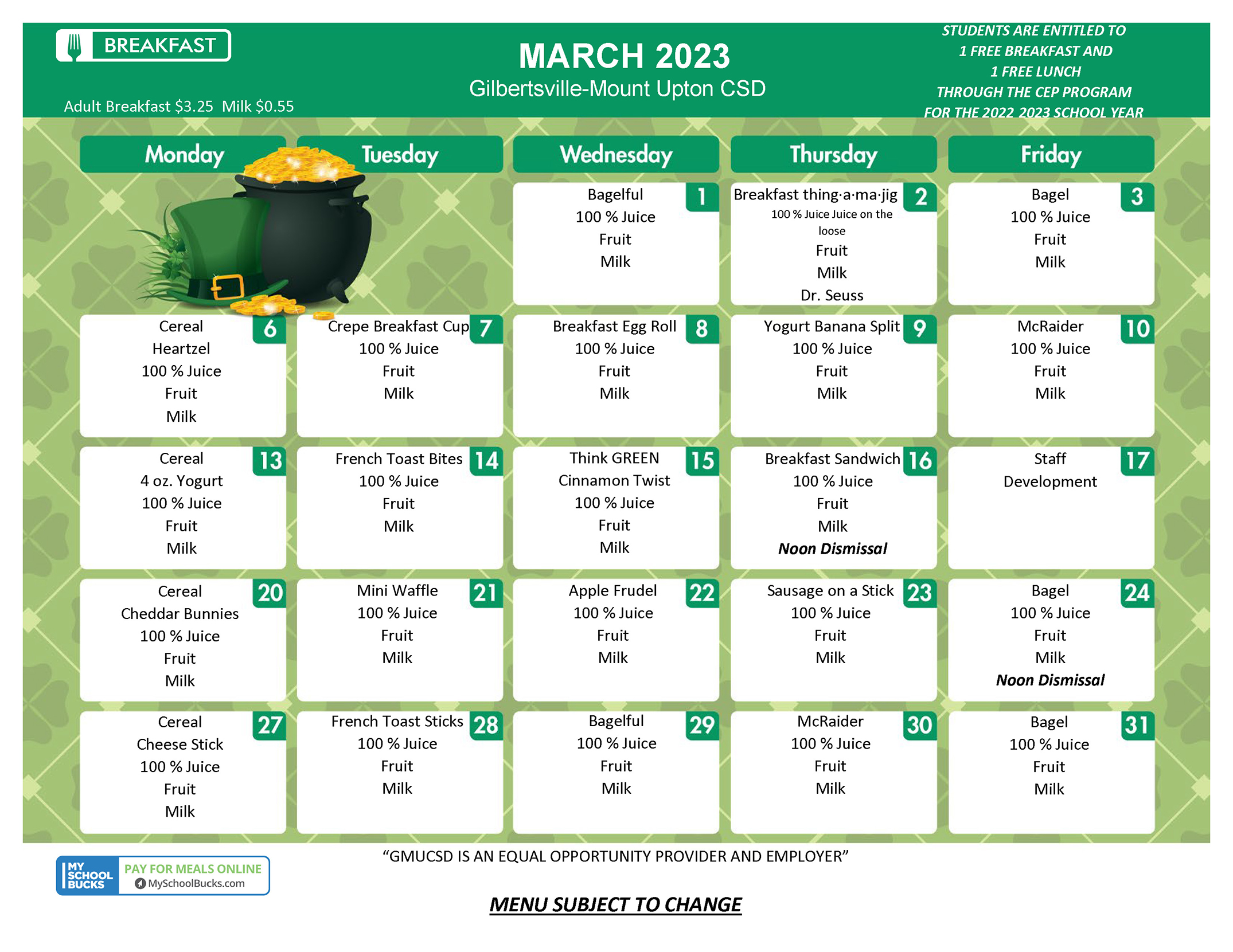 GMU Breakfast Menu - March 2023