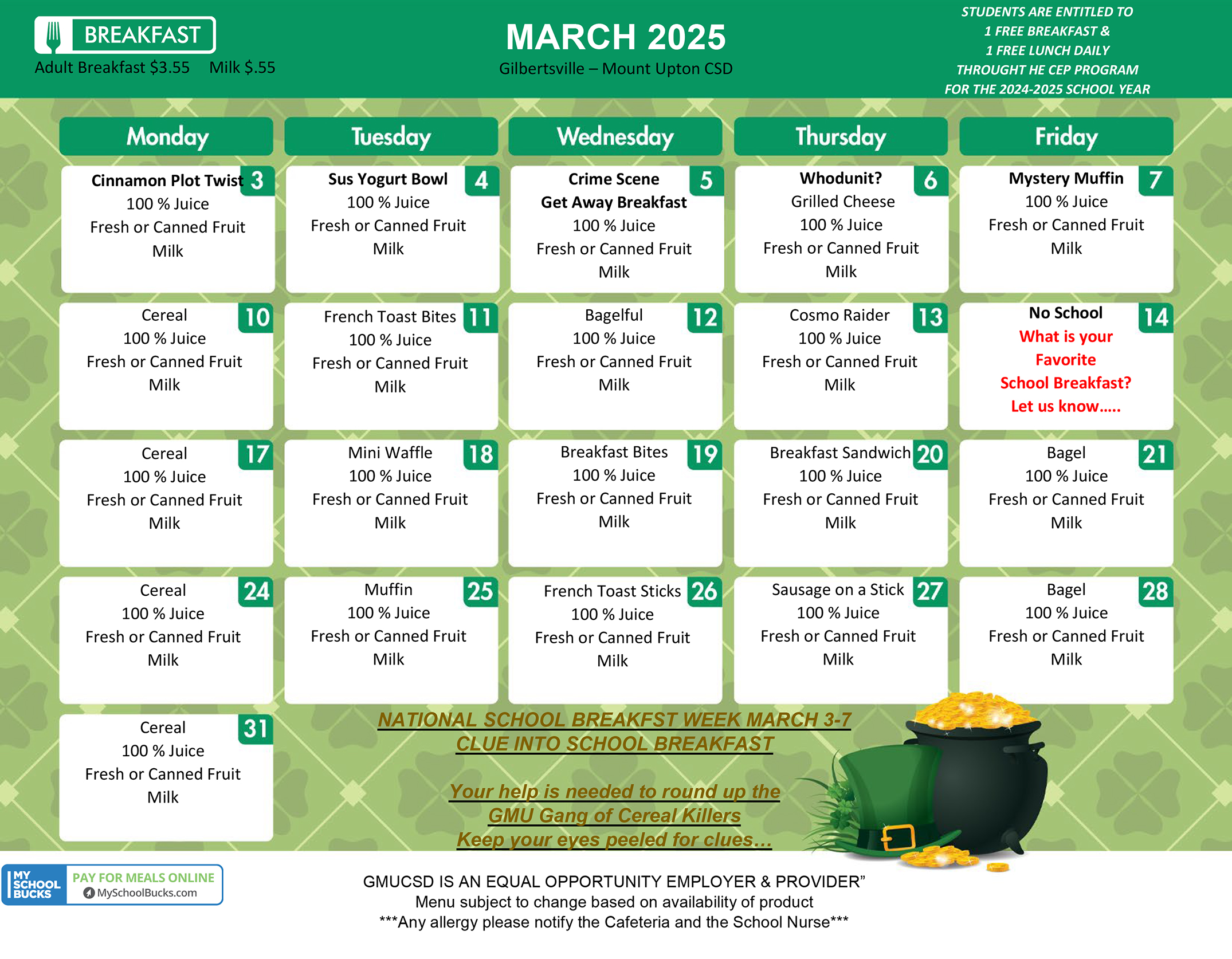 GMU Breakfast Menu - March 2025