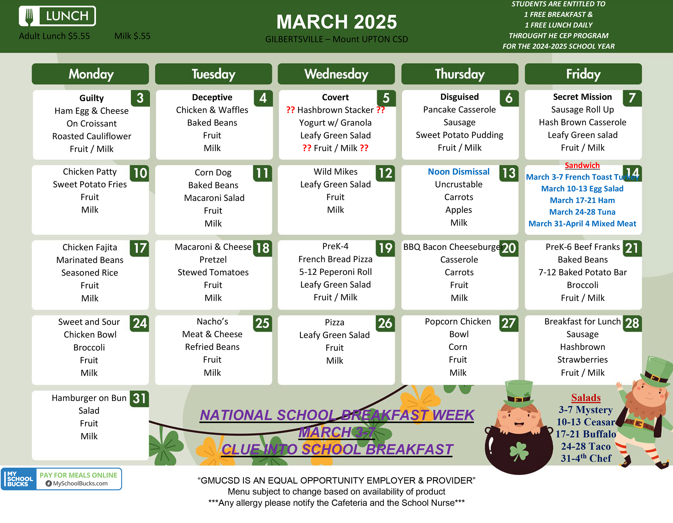 GMU Lunch Menu - March 2025