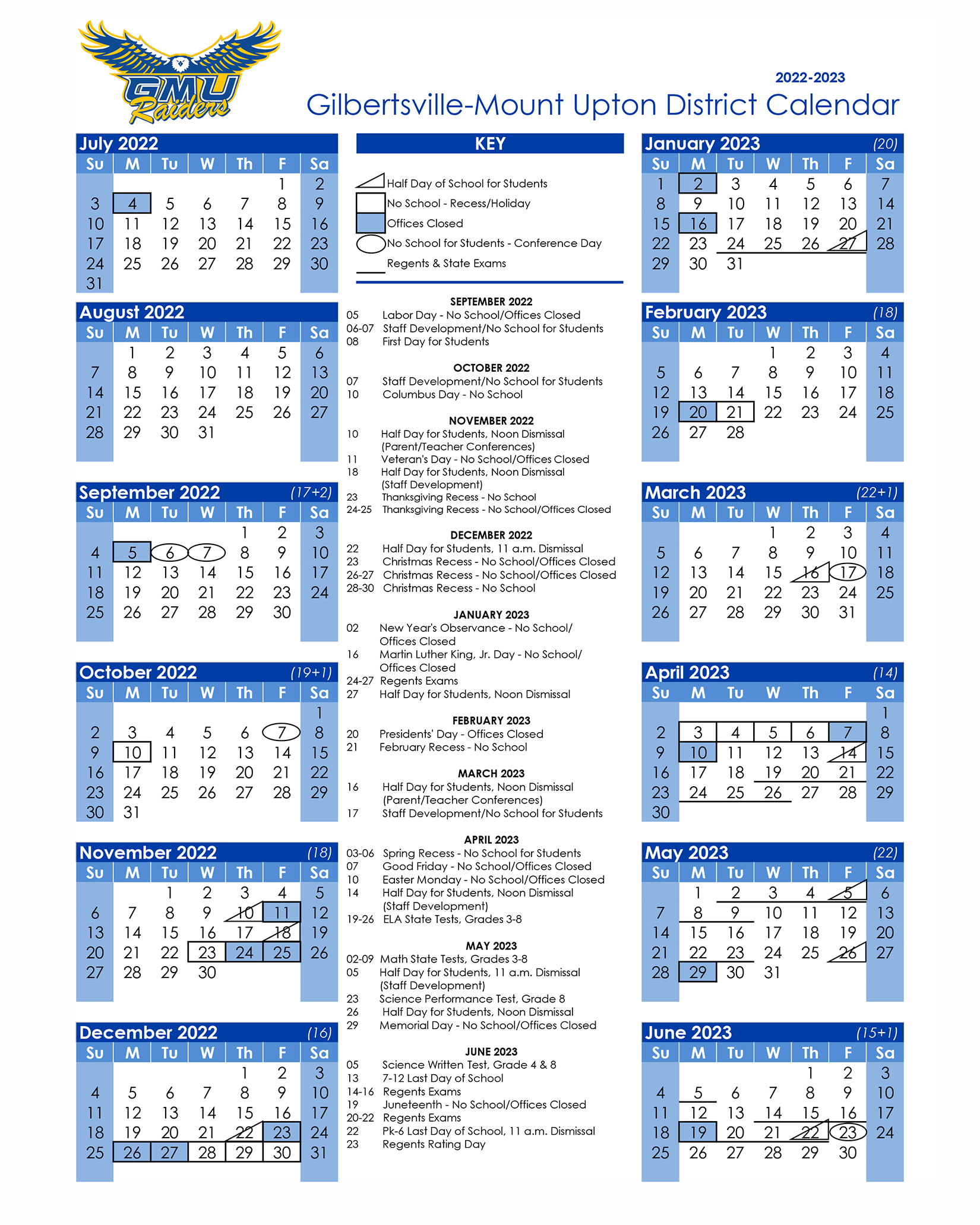 GMU 2022-2023 District Calendar Overview 