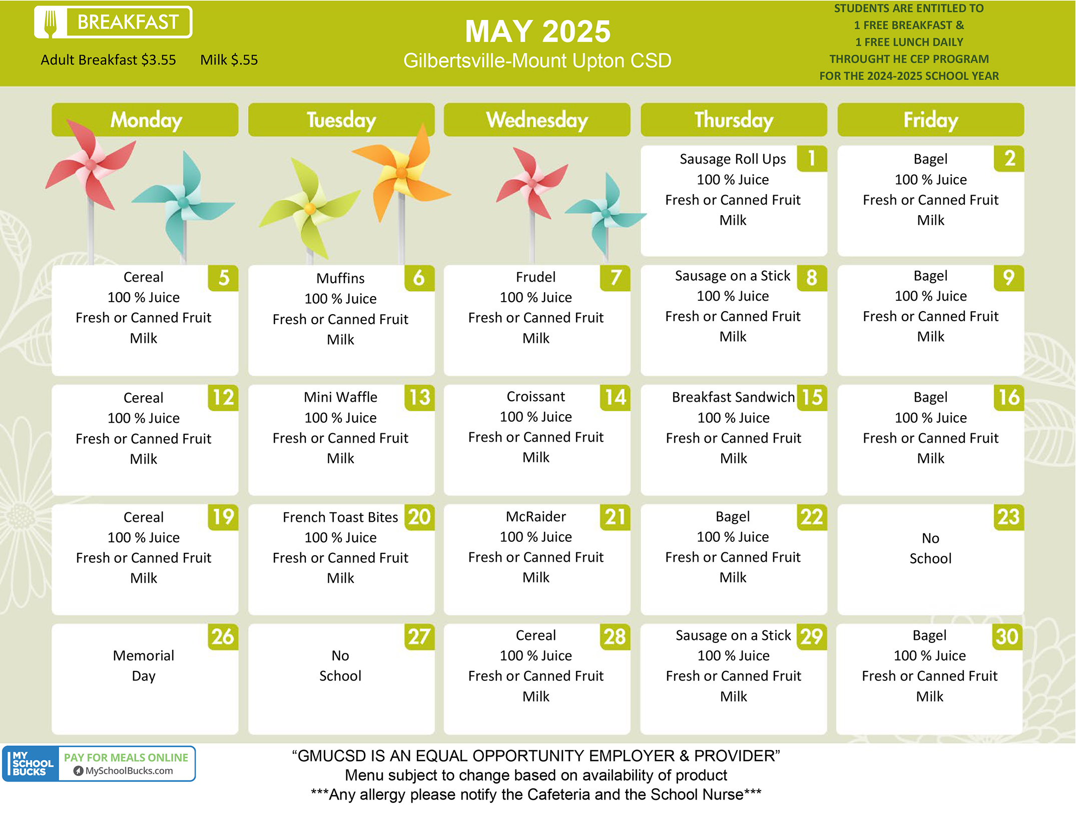 GMU Breakfast Menu - May 2025