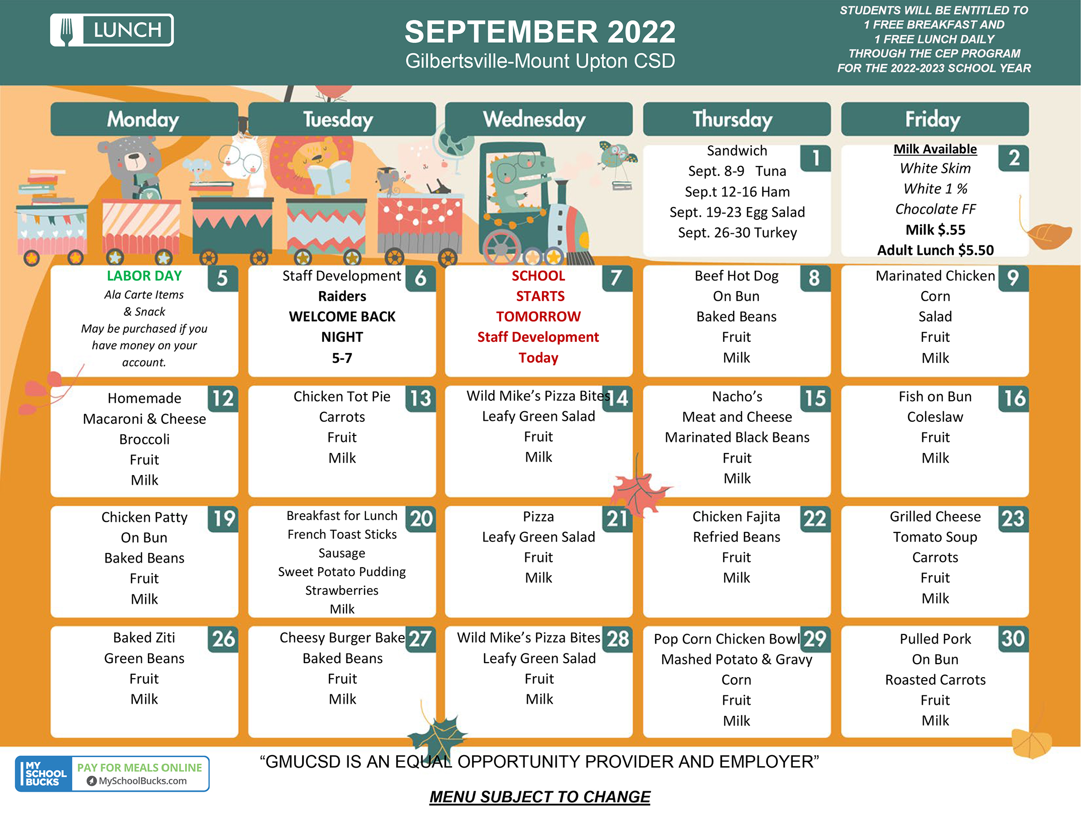 GMU Lunch Menu - September 2022