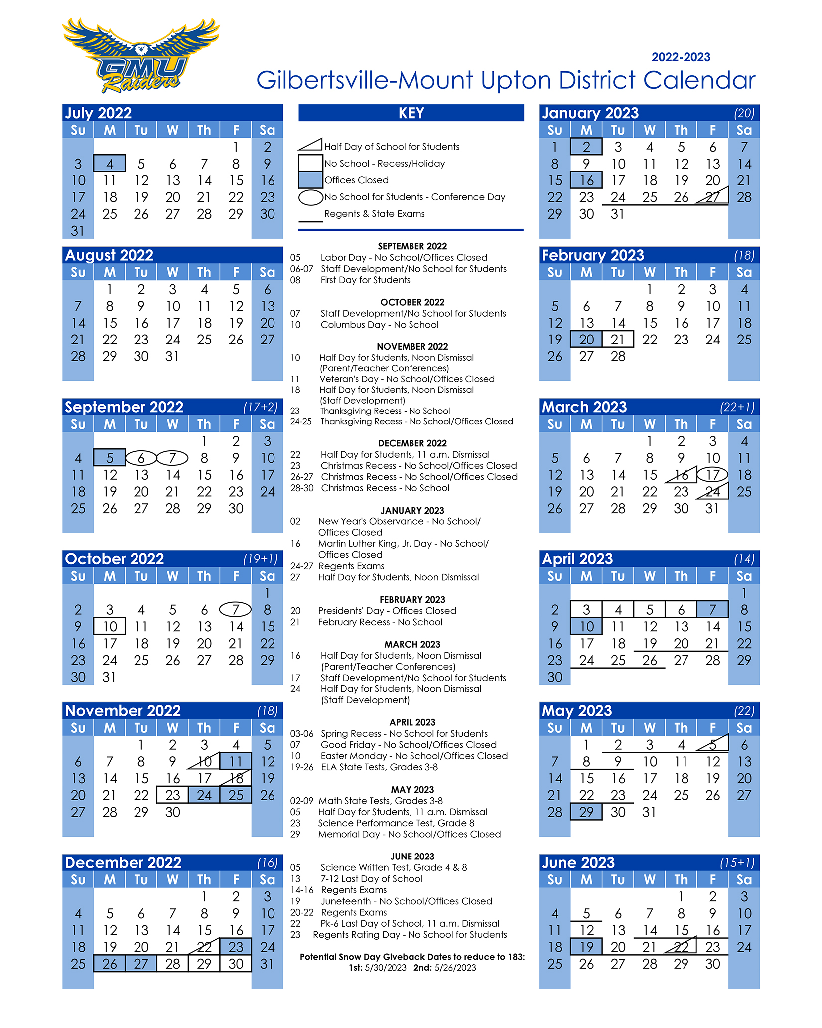 GMU 2022-2023 District Calendar Overview 
