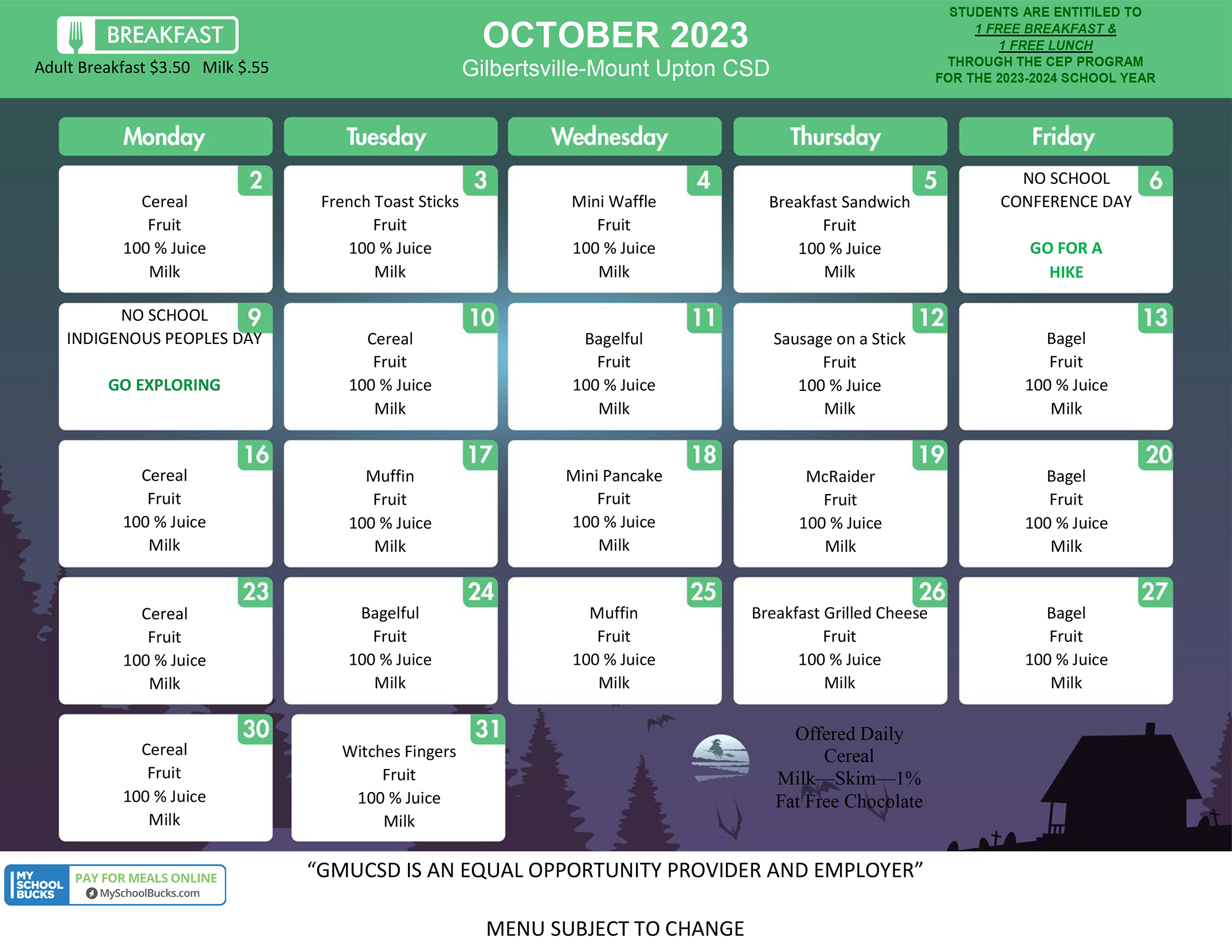 GMU Breakfast Menu - October 2023