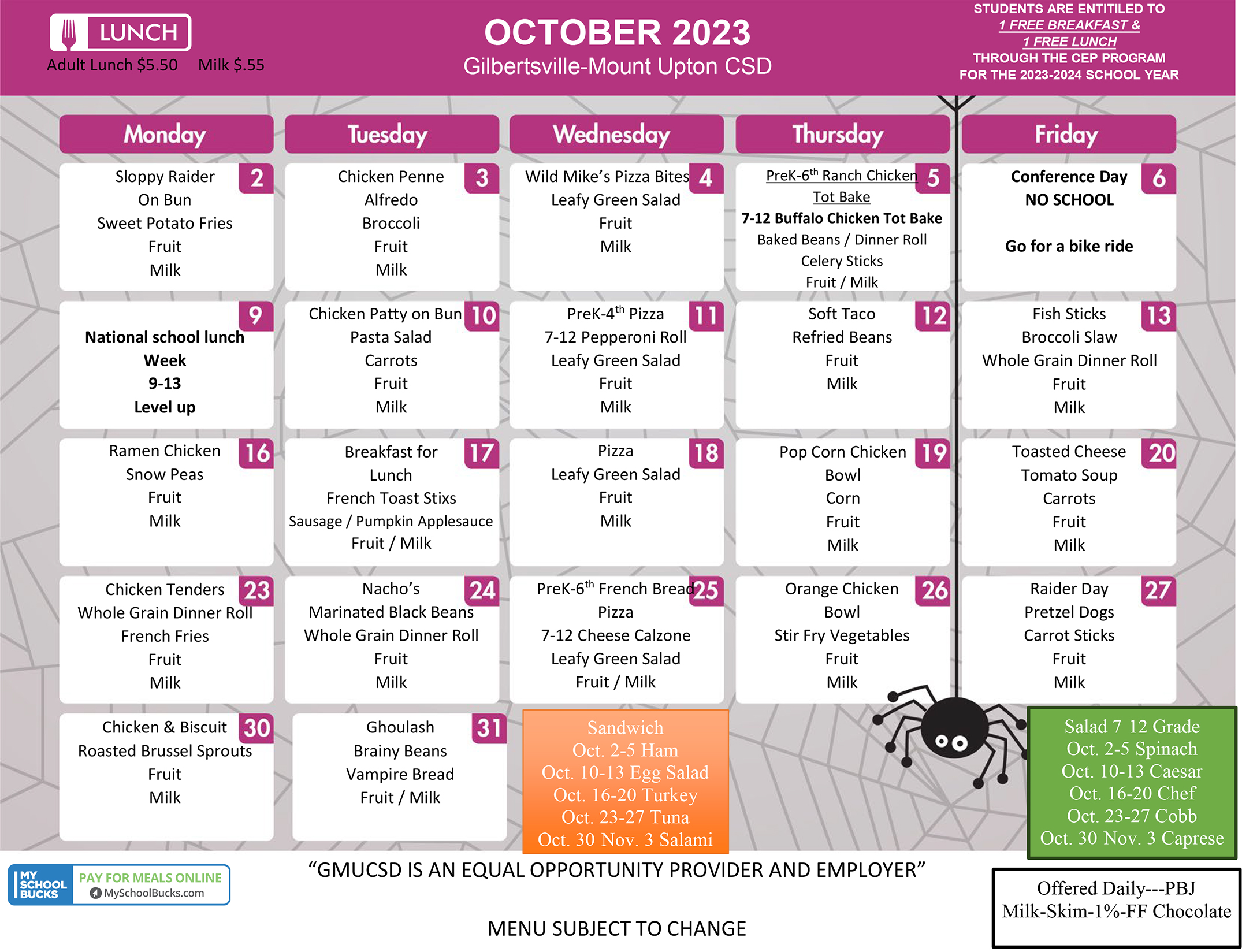 GMU Lunch Menu - October 2023