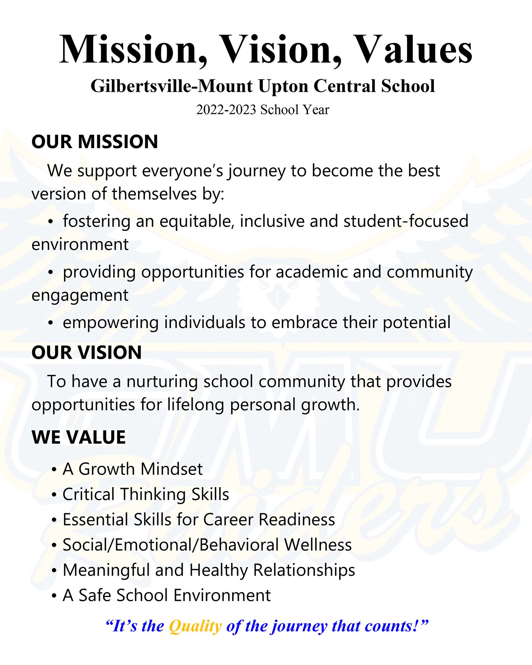 GMU Mission, Vision, Values, Motto 2022-2023