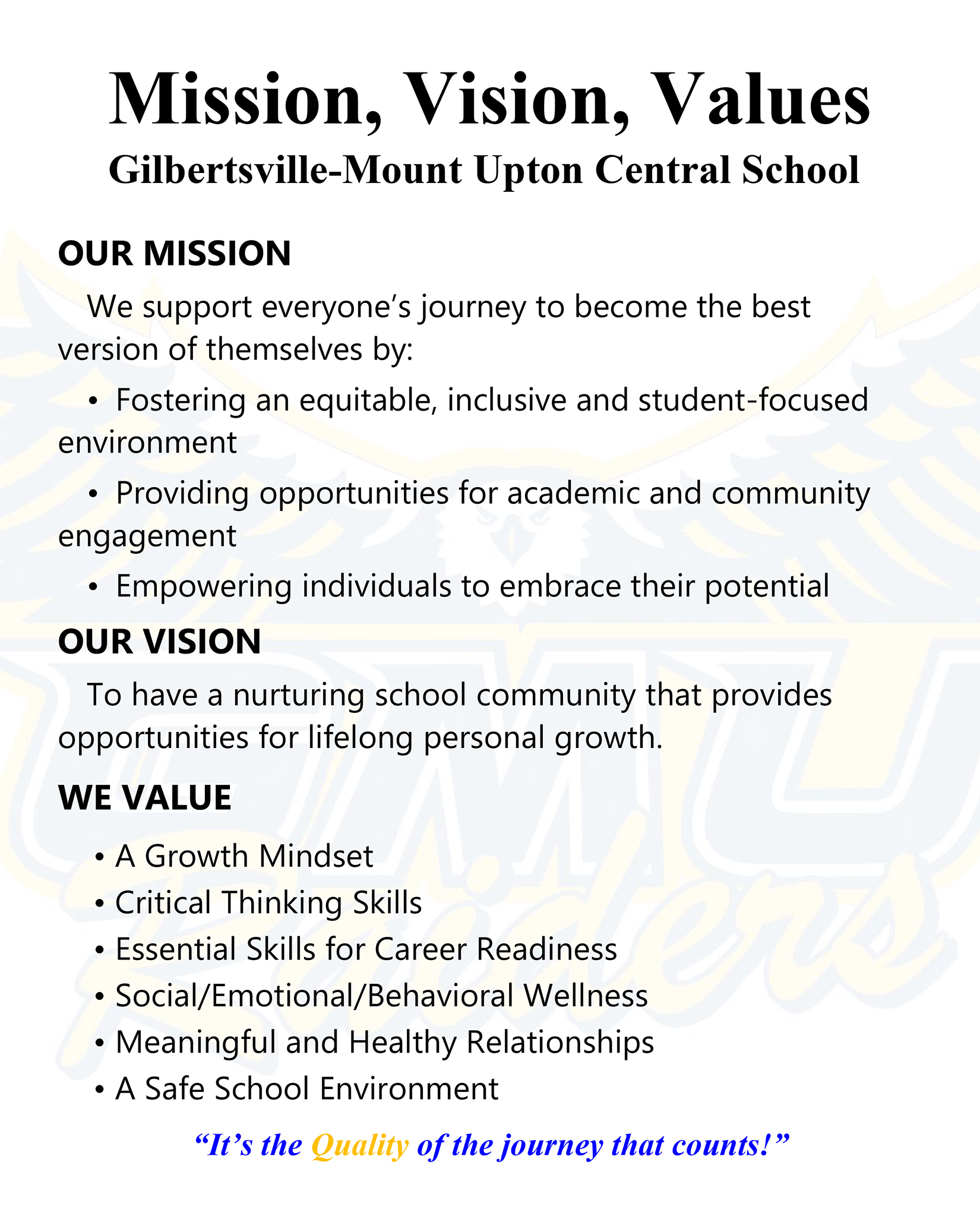 GMU Mission, Vision, Values, Motto 2024-2025